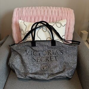 Victoria's Secret Silver Glitter and Black Tote Bag.